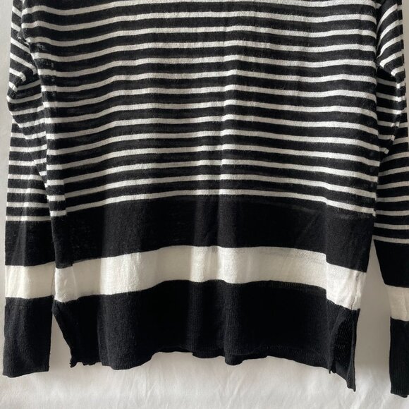 Ann Taylor Loft Womens Black Striped Pullover Sweater Thin Knit Size L - Picture 7 of 9